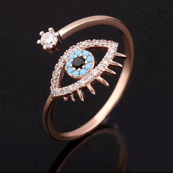 Jewelry - Rose gold evil eye Hamsa adjustable midi ring